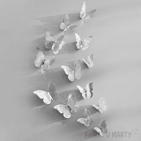 dekoracja motyl 3d srebrny dekoracje polska 12 szt