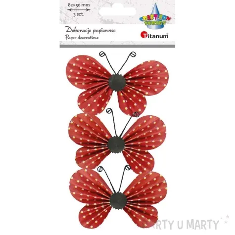 dekoracja motyle papierowe w grochy czerwone titanum 4 5 cm 3 szt