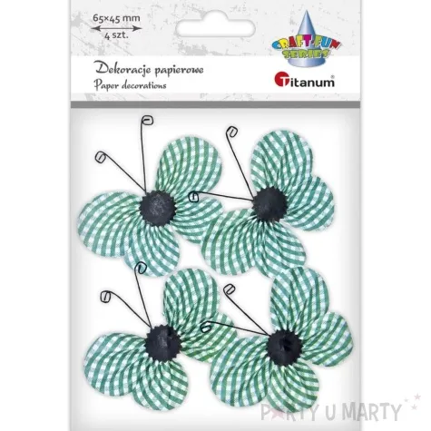 dekoracja motyle papierowe w krate zielone titanum 4 5 cm 4 szt