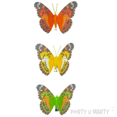 dekoracja motyle z klipsem mix 12 cm 3 szt