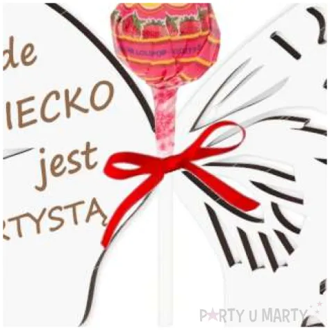 dekoracja motylek na lizak dziecko artysta biala 14 cm