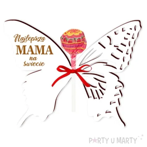 dekoracja motylek na lizak dzien matki najukochansza mama biala 14 cm