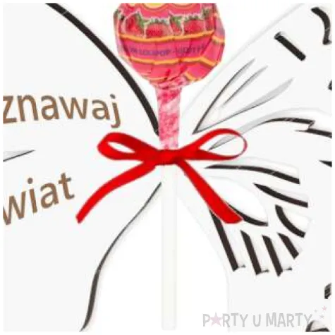 dekoracja motylek na lizak poznawaj swiat biala 14 cm