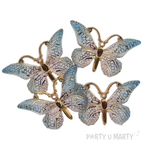 dekoracja motylki samoprzylepne blekitno zloty titanum 4 szt