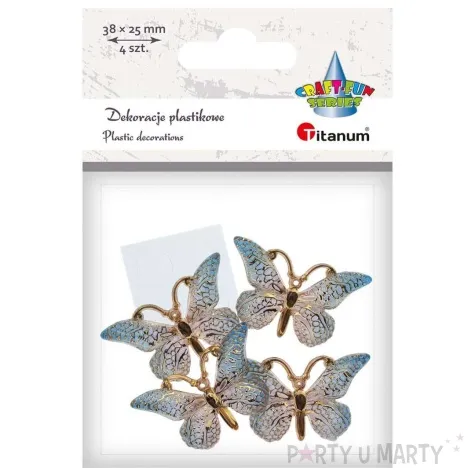 dekoracja motylki samoprzylepne blekitno zloty titanum 4 szt