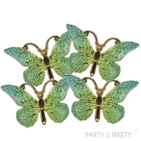 dekoracja motylki samoprzylepne zielono zloty titanum 4 szt