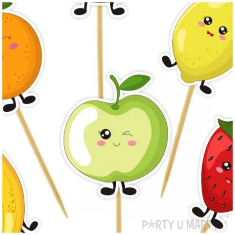 dekoracja muffinek na dzien wiosny do przedszkola pikery owoce szpilki 6 szt