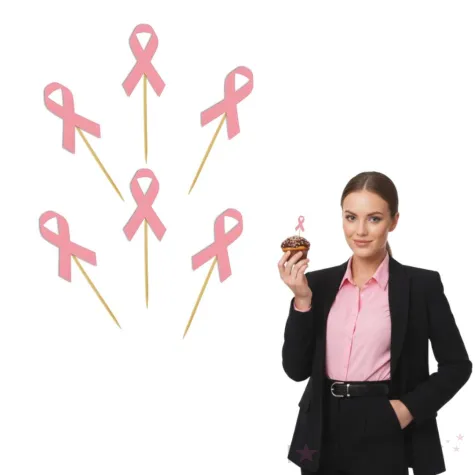 dekoracja muffinek na rozowy pazdziernik pkery wstazka miesiac swiadomosci raka piersi x6