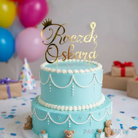 dekoracja na 1 urodziny roczek chlopca dziewczynki topper na tort personalizacja imie zloty