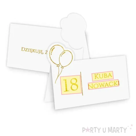 dekoracja na 18 30 40 urodziny wizytowki winietki na stol balony personalizacja pozlacane x5