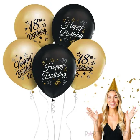 dekoracja na 18 urodziny balony happy birthday 18 beauty and charm zloto czarny godan 12 5