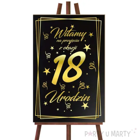 dekoracja na 18 urodziny drewniana tablica powitalna osiemnastka glamour zloto czarna