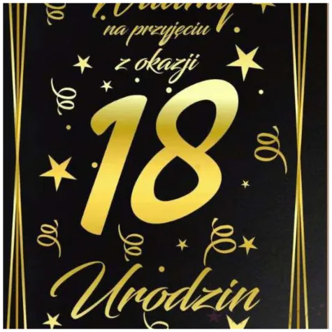 dekoracja na 18 urodziny drewniana tablica powitalna osiemnastka glamour zloto czarna