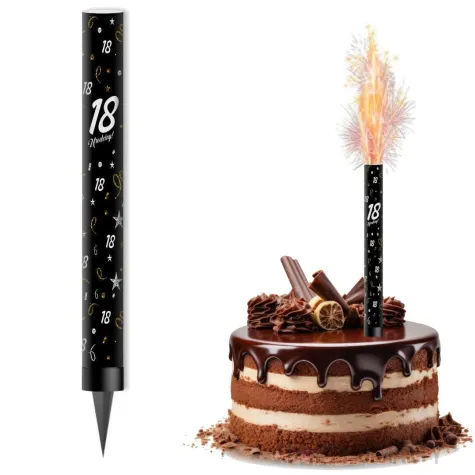 dekoracja na 18 urodziny fontanna tortowa glamour birthday czarny 18 cm