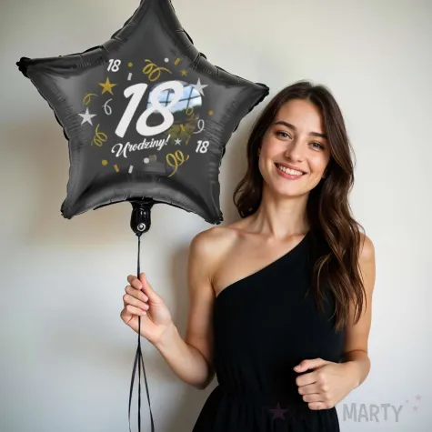 dekoracja na 18 urodziny osiemnastke balon foliowy gwiazda glamour czarny 18 str