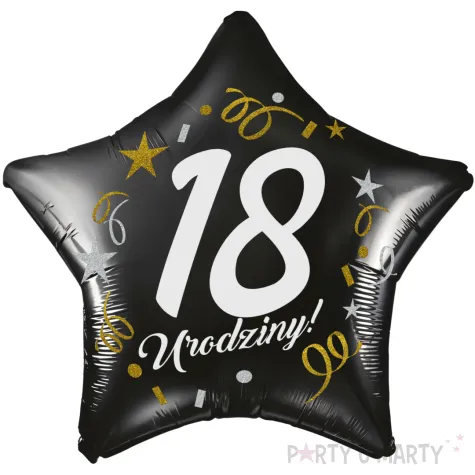 dekoracja na 18 urodziny osiemnastke balon foliowy gwiazda glamour czarny 18 str