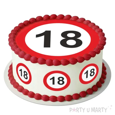 dekoracja na 18 urodziny osiemnastke oplatek na tort traffic birthday zestaw 1 8 szt 20 cm