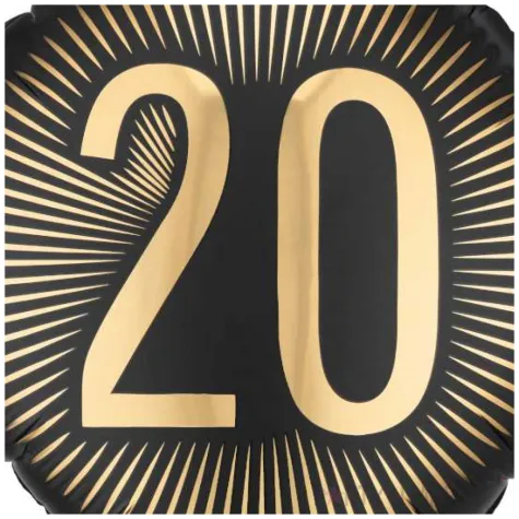 dekoracja na 20 urodziny balon foliowy glamour czarno zloty matowy do girland 20 sqr
