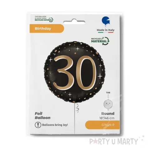 dekoracja na 30 urodziny balon foliowy liczba 30 gwiazdki czarny do girland glamour 18 rnd