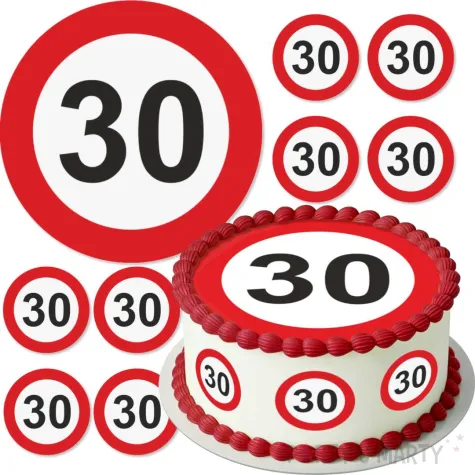 dekoracja na 30 urodziny oplatek na tort traffic birthday zestaw 1 8 szt 20 cm