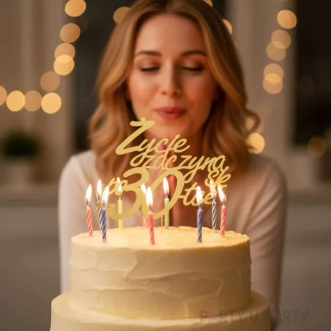 dekoracja na 30 urodziny topper z pleksy zycie zaczyna sie po 30 zloty lustrzany 13 x 17 cm