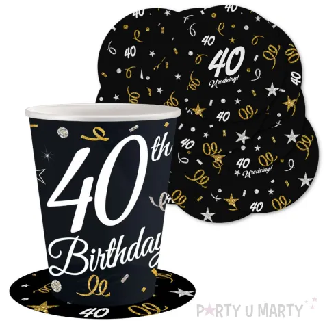 dekoracja na 40 urodziny papierowe podkladki pod kubki 40 glamour czarne 12 szt
