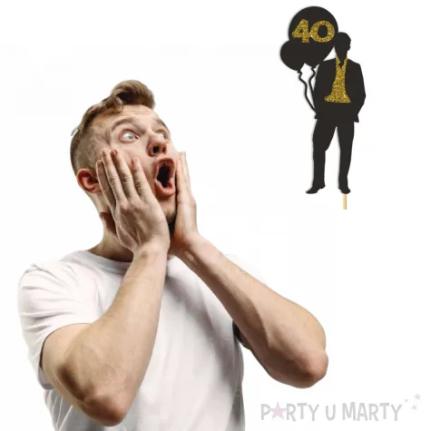 dekoracja na 40 urodziny topper papierowy hot man balony czarny zloty brokat 6 5