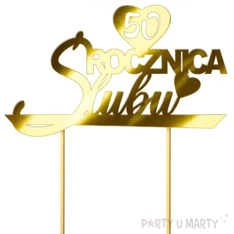 dekoracja na 50 rocznice slubu papierowy topper na tort zlote gody zloty metaliczny ozdoba