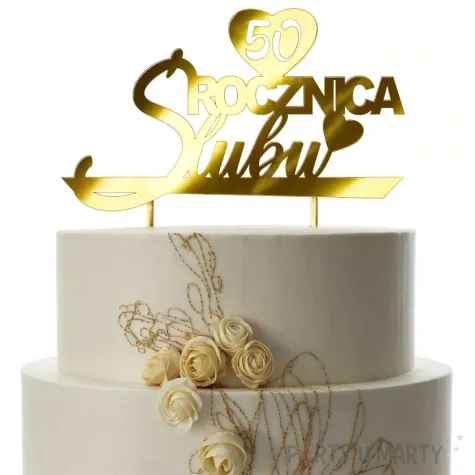 dekoracja na 50 rocznice slubu papierowy topper na tort zlote gody zloty metaliczny ozdoba