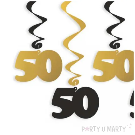 dekoracja na 50 urodziny swiderki wiszace liczba 50 czarno zlote 6 szt