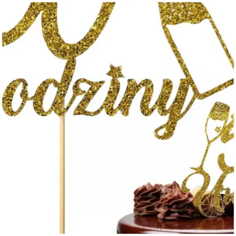 dekoracja na 50 urodziny topper papierowy szampanskie urodziny zloty brokat 15 x 19 cm