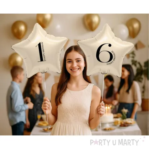 dekoracja na 6 16 26 36 46 56 60 65 76 urodziny balon foliowy gwiazda cyfra 6 kremowy 18 dgt