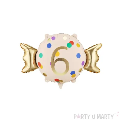 dekoracja na 6 urodziny balon foliowy cukierek do girland kremowo zloty 30 shp