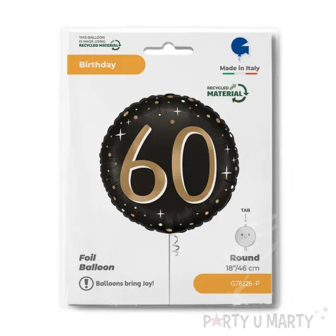 dekoracja na 60 urodziny balon foliowy liczba 60 gwiazdki czarny do girland glamour 18 rnd