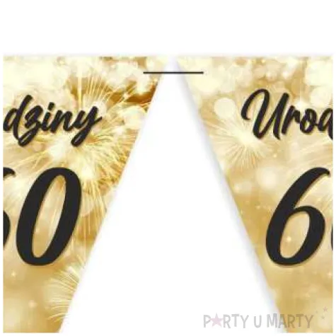 dekoracja na 60 urodziny baner flagi liczba 60 fajerwerki zloto kremowe 3 6 m