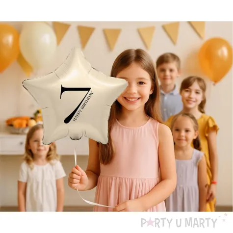 dekoracja na 7 17 27 37 47 57 67 70 75 urodziny balon foliowy gwiazda cyfra 7 kremowy 18 dgt