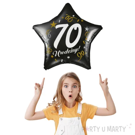 dekoracja na 70 urodziny balon foliowy gwiazda glamour czarny 18 str