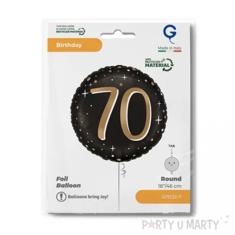 dekoracja na 70 urodziny balon foliowy liczba 70 gwiazdki czarny do girland glamour 18 rnd