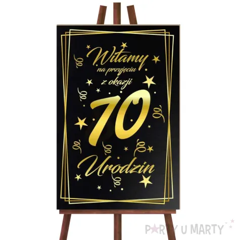 dekoracja na 70 urodziny drewniana tablica powitalna glamour zloto czarna powitanie gosci