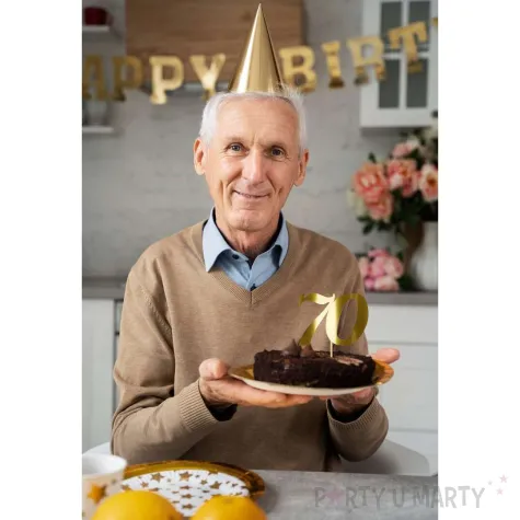 dekoracja na 70 urodziny topper papierowy liczba 70 zloty metallic 18 cm