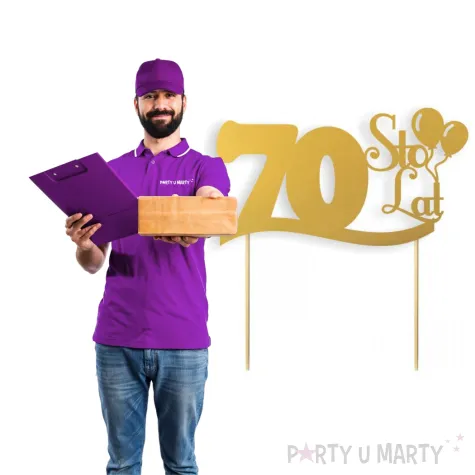dekoracja na 70 urodziny topper papierowy sto lat zloty 17 cm