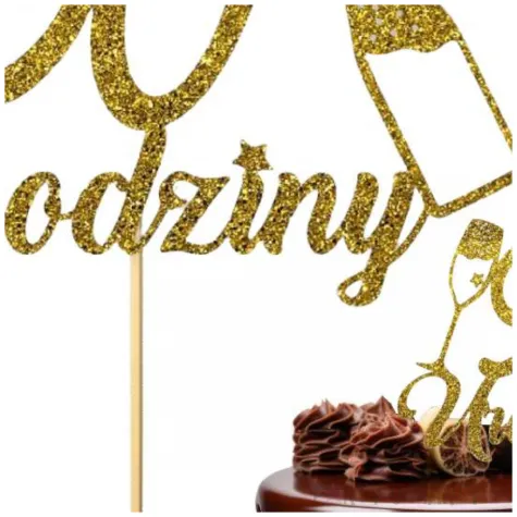 dekoracja na 90 urodziny topper papierowy szampanskie urodziny zloty brokat 15 x 19 cm