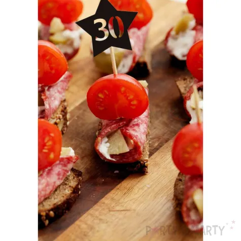 dekoracja na babeczki muffinki i koreczki pikery 30 urodziny gwiazdki zloto czarne 6 szt