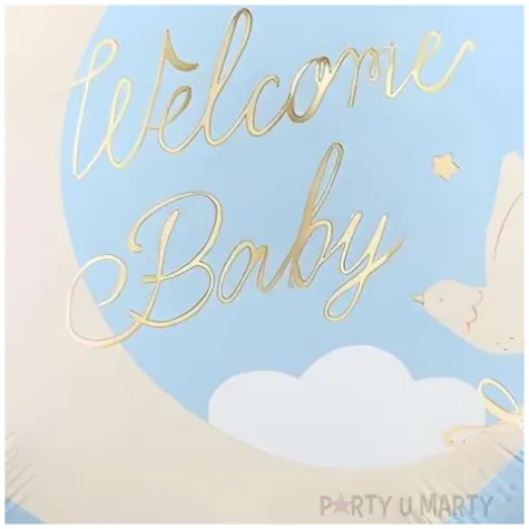 dekoracja na baby shower boy balon foliowy welcome baby niebieski jasny 18 rnd