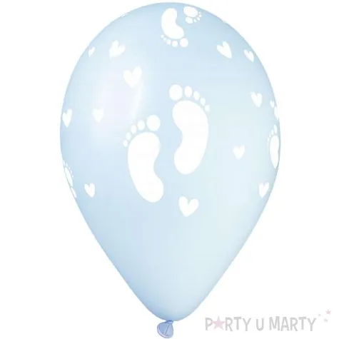 dekoracja na baby shower boy chrzest chlopca balony stopki blekitne 13 50 szt