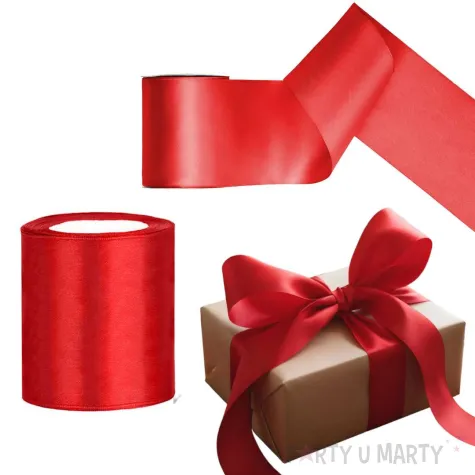 dekoracja na boze narodzenie slub urodziny tasiemka satynowa czerwona do prezentow 10 cm 25 m