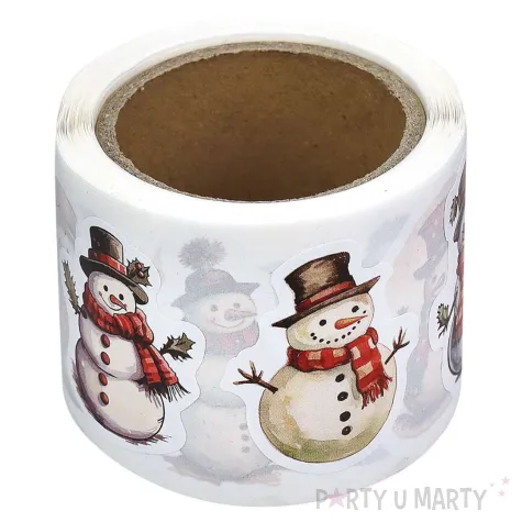 dekoracja na boze narodzenie swieta naklejki papierowe balwanki rolka 250 szt