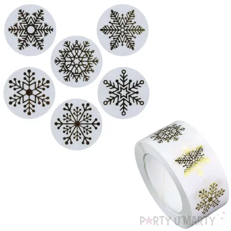 dekoracja na boze narodzenie swieta naklejki papierowe sniezynki rolka zlote metaliczne x500