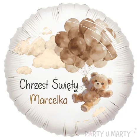 dekoracja na chrzest swiety chlopca dziewczynki personalizowany balon foliowy bezowy mis 18 rnd