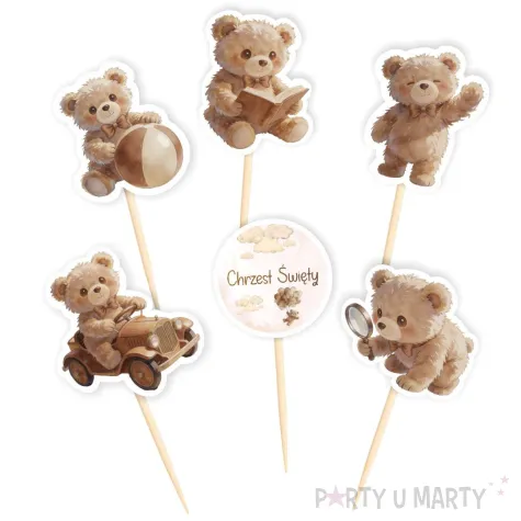 dekoracja na chrzest swiety chlopca dziewczynki pikery na muffinki bezowy mis szpilki x6